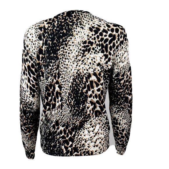 Croft & Barrow Cardigan Womens PM Petite Medium Black Brown White Animal Print - Picture 3 of 7